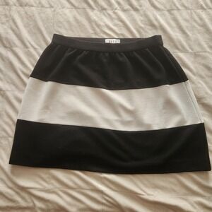 Elle Women's Black & White Stripe Straight Skirt Stretch Waist Sz Medium